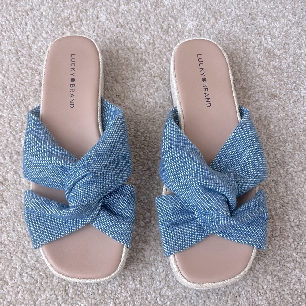 Lucky Brand Denim Blue Twist Slide Espadrille Sandals Women's Size 9